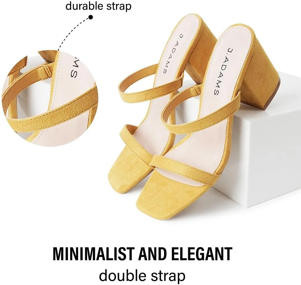 J. Adams Stormi Heeled Sandals Women Dressy Summer Flat Mules- Square Toe Double Band Low Block Heel Sandals - Chunky Sandals for Women - Summer Sandals, Womens Dress Sandals, Women's Heeled Sandals