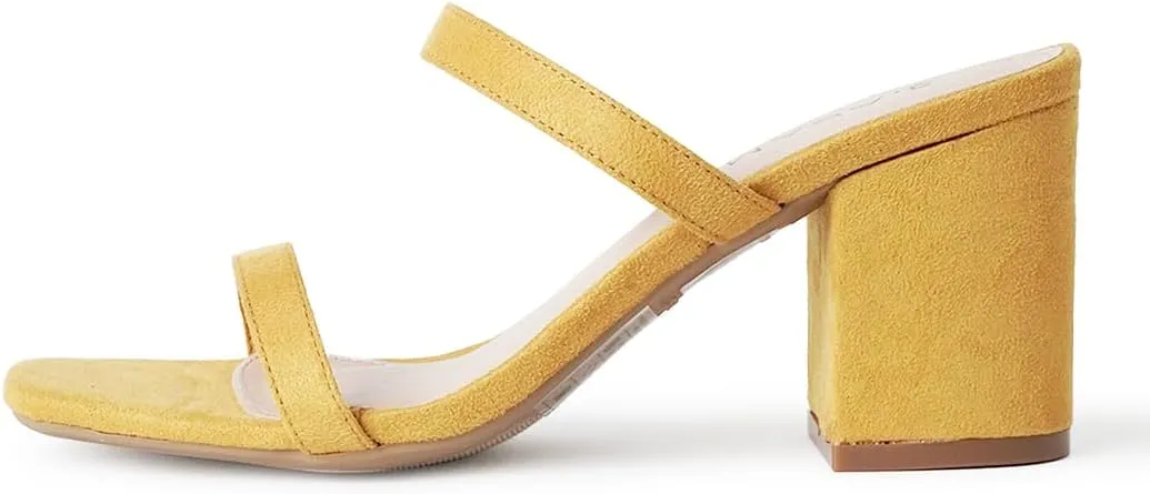 J. Adams Stormi Heeled Sandals Women Dressy Summer Flat Mules- Square Toe Double Band Low Block Heel Sandals - Chunky Sandals for Women - Summer Sandals, Womens Dress Sandals, Women's Heeled Sandals