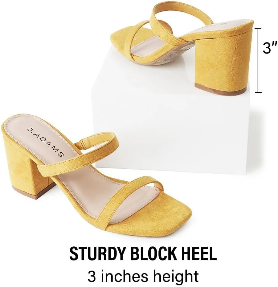J. Adams Stormi Heeled Sandals Women Dressy Summer Flat Mules- Square Toe Double Band Low Block Heel Sandals - Chunky Sandals for Women - Summer Sandals, Womens Dress Sandals, Women's Heeled Sandals