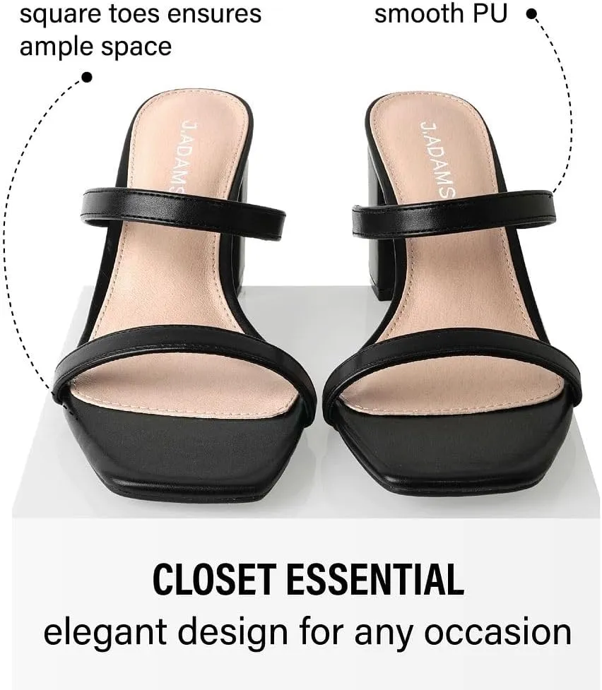J. Adams Stormi Heeled Sandals Women Dressy Summer Flat Mules- Square Toe Double Band Low Block Heel Sandals - Chunky Sandals for Women - Summer Sandals, Womens Dress Sandals, Women's Heeled Sandals