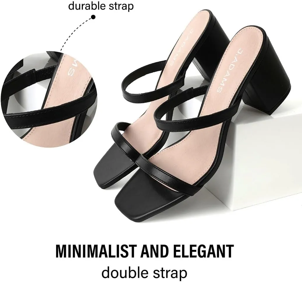 J. Adams Stormi Heeled Sandals Women Dressy Summer Flat Mules- Square Toe Double Band Low Block Heel Sandals - Chunky Sandals for Women - Summer Sandals, Womens Dress Sandals, Women's Heeled Sandals