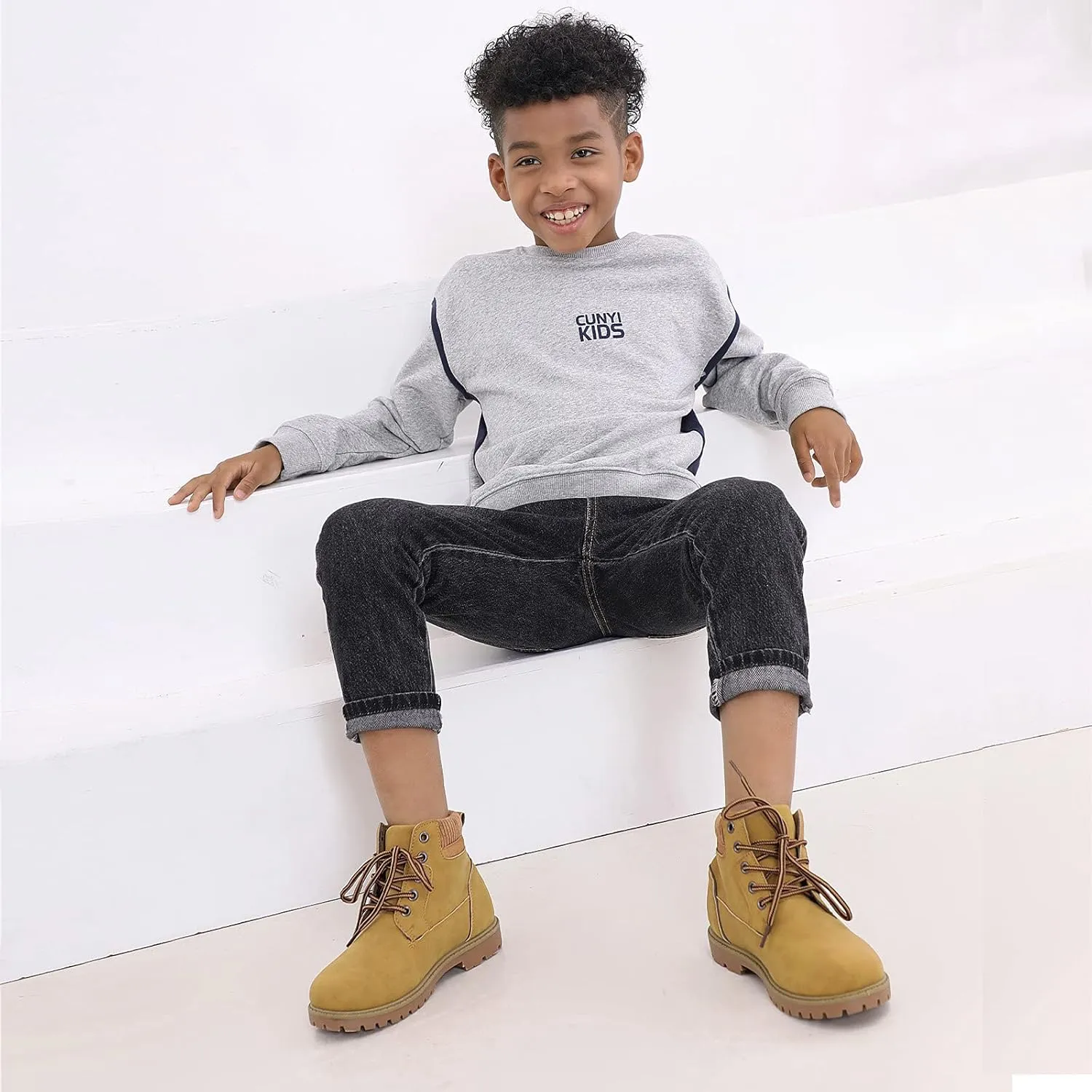 JABASIC Kids Ankle Boots Boys Girls Lace-Up Outdoor Comfort Work Boots