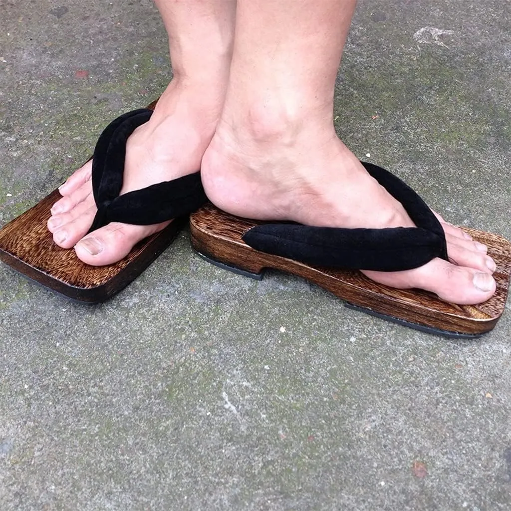 Japanese Traditional Wooden Sandals Slippers with Anti-Slip Soles, Women's Japanese Style Wood Clog ShoesFloral Mules Slippers Wooden, Role Playing and Stage Performance Clogs Black