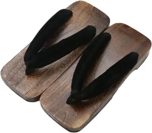 Japanese Traditional Wooden Sandals Slippers with Anti-Slip Soles, Women's Japanese Style Wood Clog ShoesFloral Mules Slippers Wooden, Role Playing and Stage Performance Clogs Black
