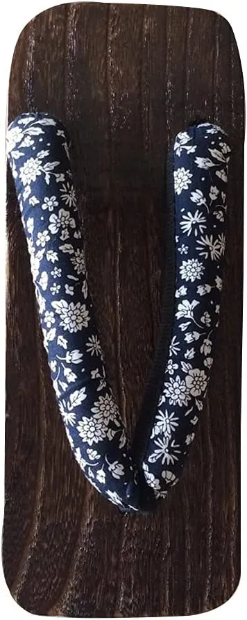 Japanese Traditional Wooden Sandals Slippers with Anti-Slip Soles, Women's Japanese Style Wood Clog ShoesFloral Mules Slippers Wooden, Role Playing and Stage Performance Clogs Blue