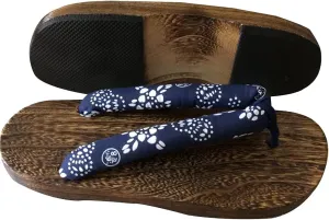 Japanese Traditional Wooden Sandals Slippers with Anti-Slip Soles, Women's Japanese Style Wood Clog ShoesFloral Mules Slippers Wooden, Role Playing and Stage Performance Clogs Blue