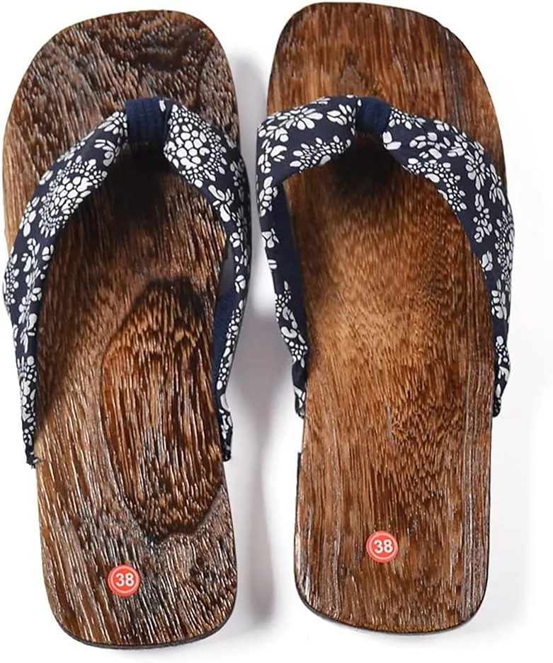 Japanese Wooden Clogs Womans Sandals with Anti-slip Soles, Women's Japanese Style Wood Clog Flip Flops Shoes Anti-Skid Floral Mules Slippers Wooden Get,Cosplay Shoes Geta Slippers Japanese