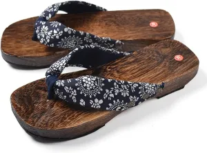 Japanese Wooden Clogs Womans Sandals with Anti-slip Soles, Women's Japanese Style Wood Clog Flip Flops Shoes Anti-Skid Floral Mules Slippers Wooden Get,Cosplay Shoes Geta Slippers Japanese