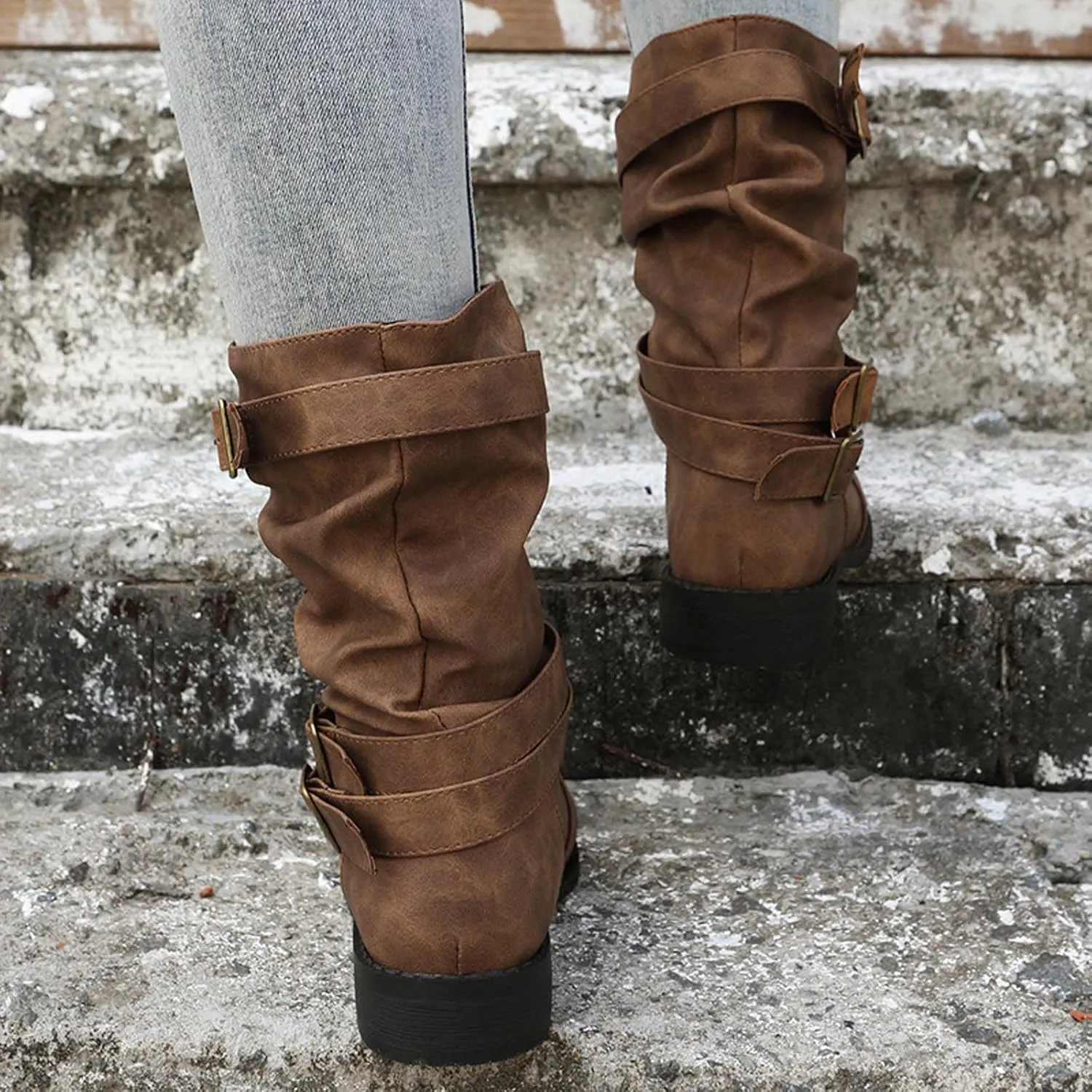 JEGULV Chunky Platform Boots for Women, Square Toe Shoes Lace up Zip High Heel Booties Combat Wedge Ankle Boots
