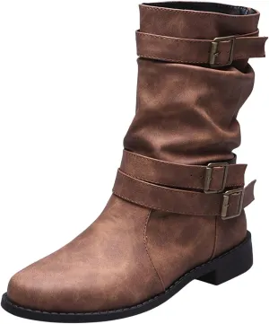 JEGULV Chunky Platform Boots for Women, Square Toe Shoes Lace up Zip High Heel Booties Combat Wedge Ankle Boots