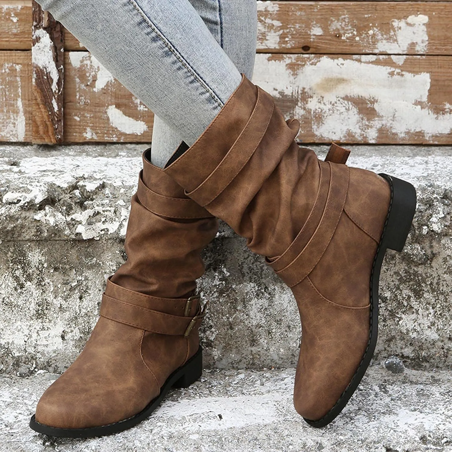 JEGULV Chunky Platform Boots for Women, Square Toe Shoes Lace up Zip High Heel Booties Combat Wedge Ankle Boots