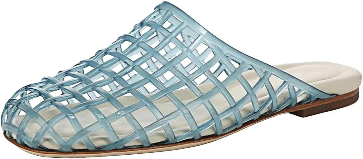 Jelly Shoes for Women Mesh Jelly Flat Sandals Closed Toe Slides Slip on Round Toe Summer Beach Slippers Mules
