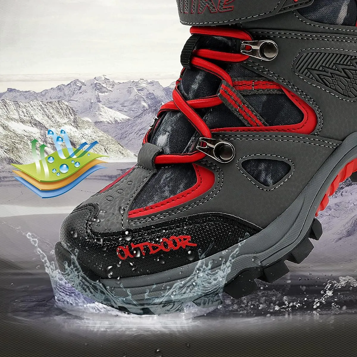 JMFCHI Kids Hiking Boots Boys Girls Outdoor Walking Climbing Sneaker Comfortable Non-slip Snow Shoes Hiker Boot Antiskid Steel Buckle Sole
