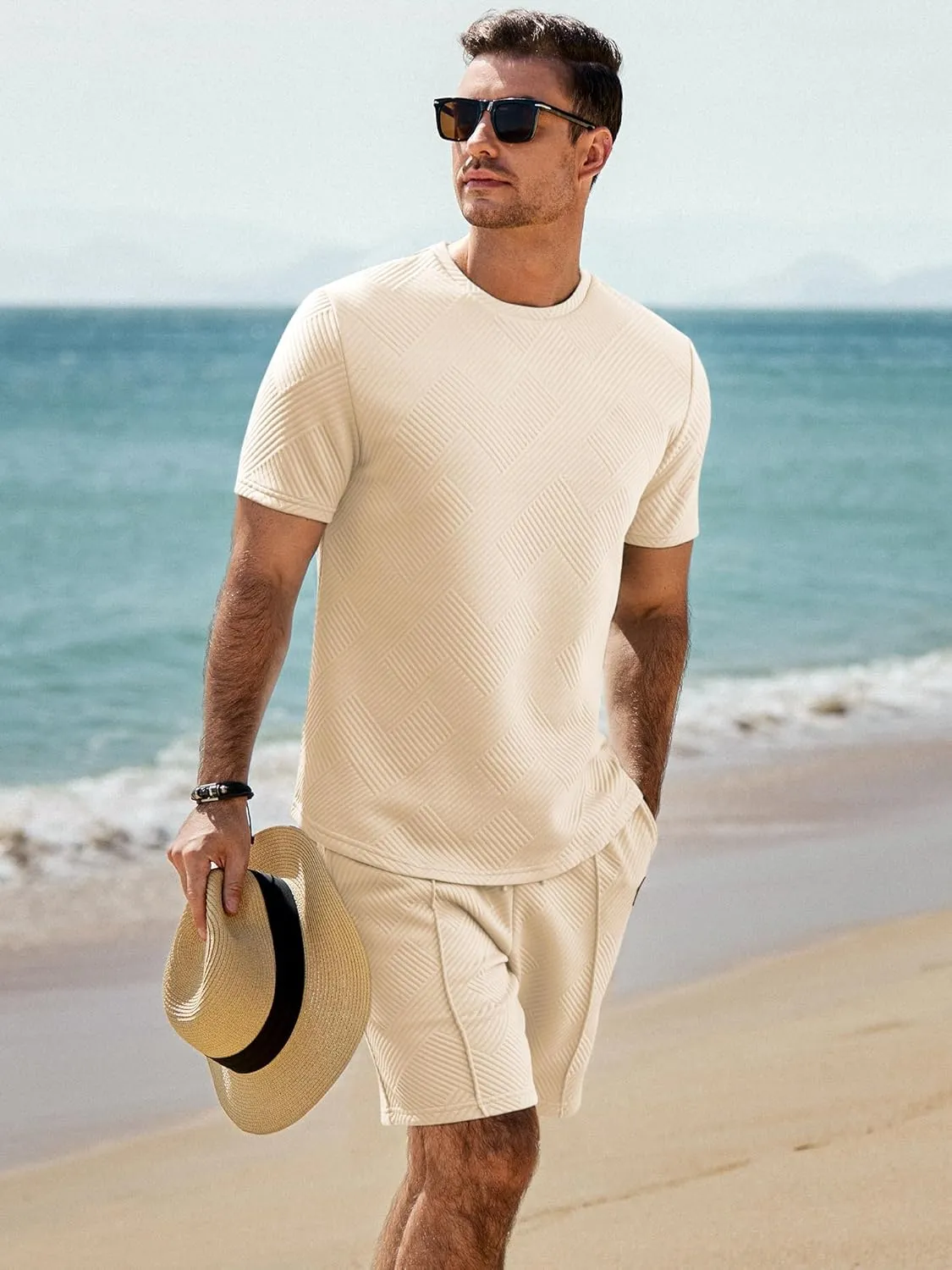 JMIERR Men's Casual Short Sleeve T Shirts and Shorts Summer Beach Vacation 2 Piece Outfit Lounge Workout Sets