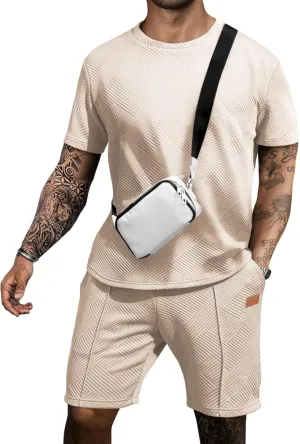 JMIERR Men's Casual Short Sleeve T Shirts and Shorts Summer Beach Vacation 2 Piece Outfit Lounge Workout Sets