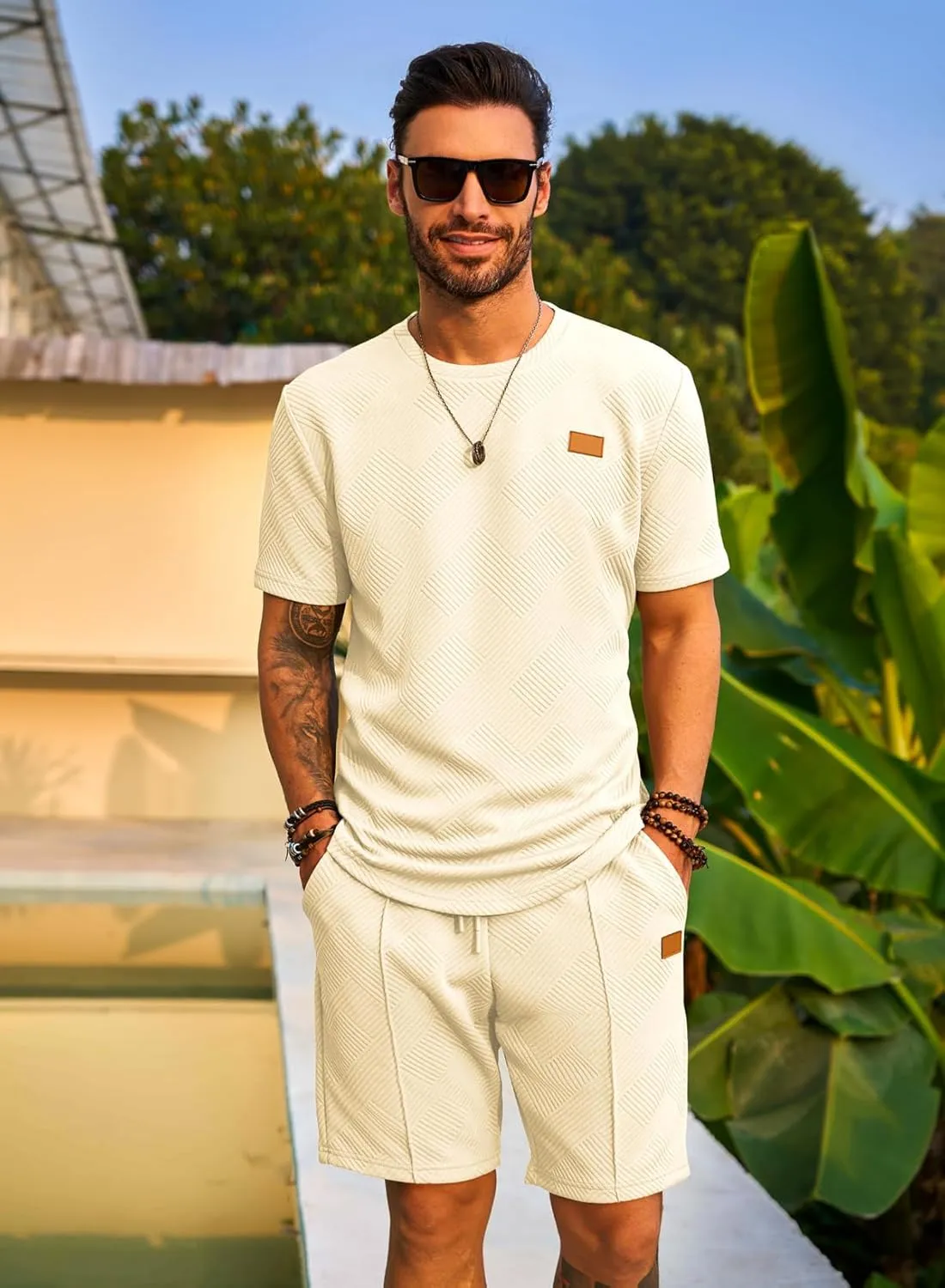 JMIERR Men's Casual Short Sleeve T Shirts and Shorts Summer Beach Vacation 2 Piece Outfit Lounge Workout Sets