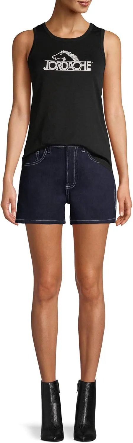 Jordache Vintage Women's Cindy Triple Needle High Rise Shorts (Dark Wash)