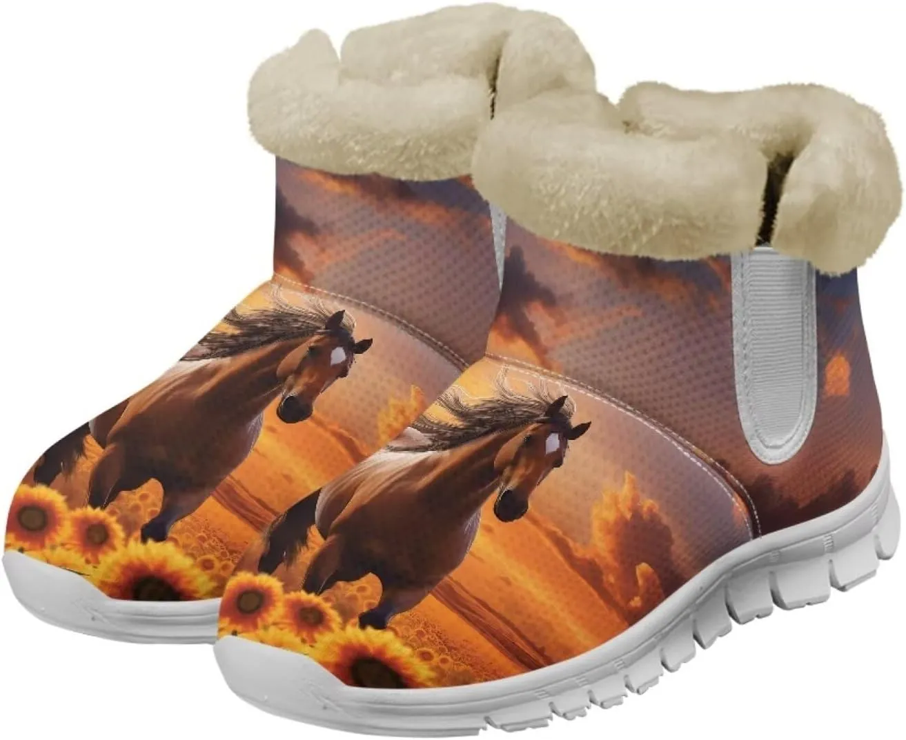 JoyLamoria Funny Santa Claus Reindeer Print Snow Boots for Women Christmas Blue Snowflake Fuzzy Boots Walking Sneakers Boots Warm Lined Boots Anti Slip for Outdoor