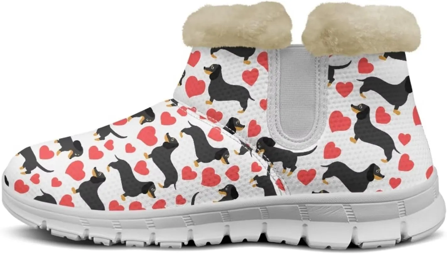JoyLamoria Funny Santa Claus Reindeer Print Snow Boots for Women Christmas Blue Snowflake Fuzzy Boots Walking Sneakers Boots Warm Lined Boots Anti Slip for Outdoor