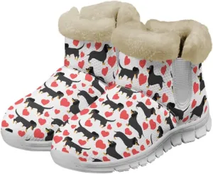 JoyLamoria Funny Santa Claus Reindeer Print Snow Boots for Women Christmas Blue Snowflake Fuzzy Boots Walking Sneakers Boots Warm Lined Boots Anti Slip for Outdoor