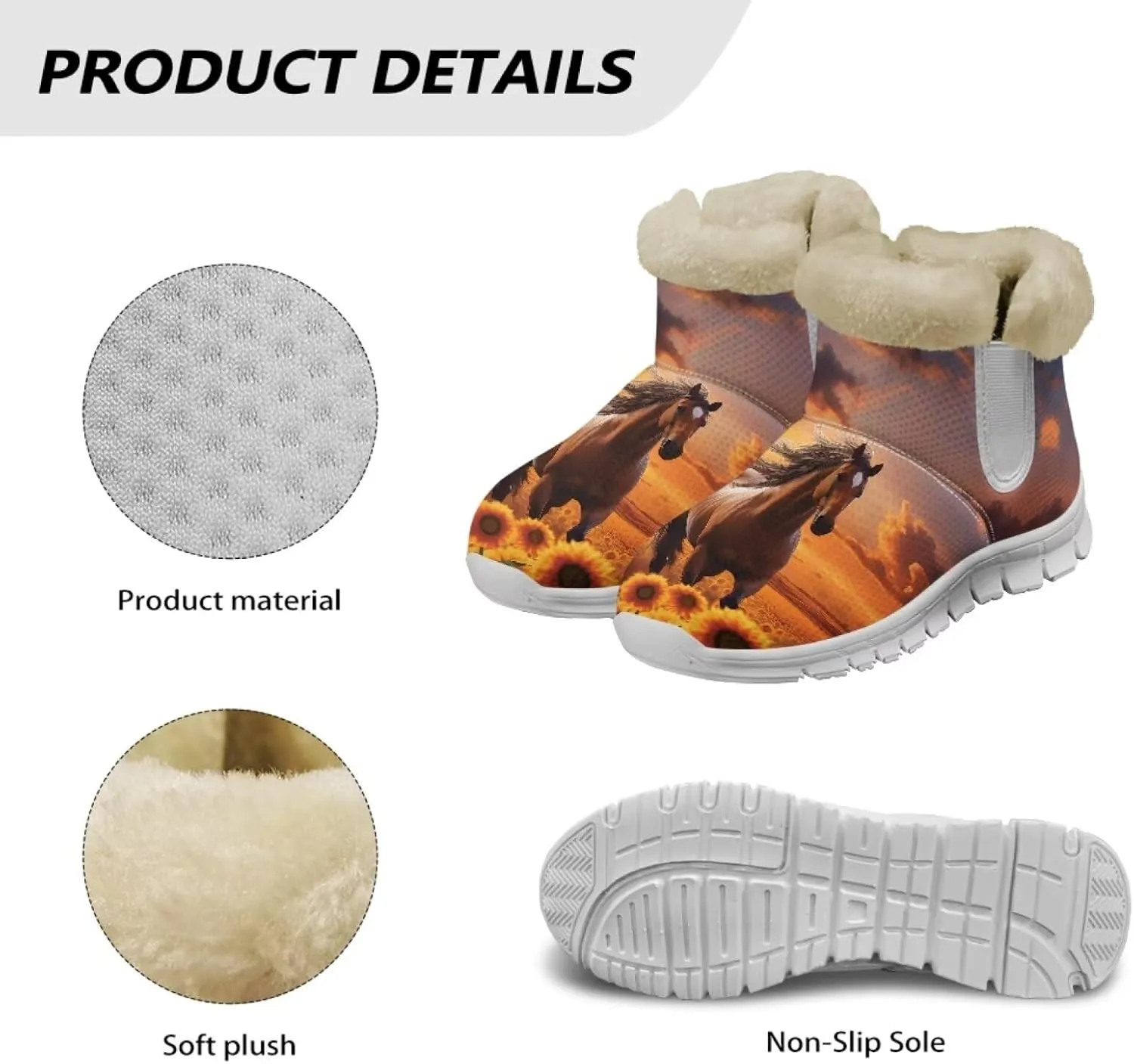 JoyLamoria Funny Santa Claus Reindeer Print Snow Boots for Women Christmas Blue Snowflake Fuzzy Boots Walking Sneakers Boots Warm Lined Boots Anti Slip for Outdoor