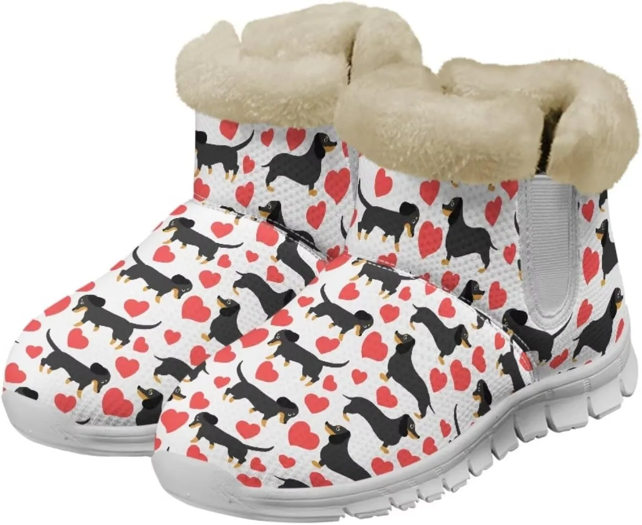 JoyLamoria Funny Santa Claus Reindeer Print Snow Boots for Women Christmas Blue Snowflake Fuzzy Boots Walking Sneakers Boots Warm Lined Boots Anti Slip for Outdoor
