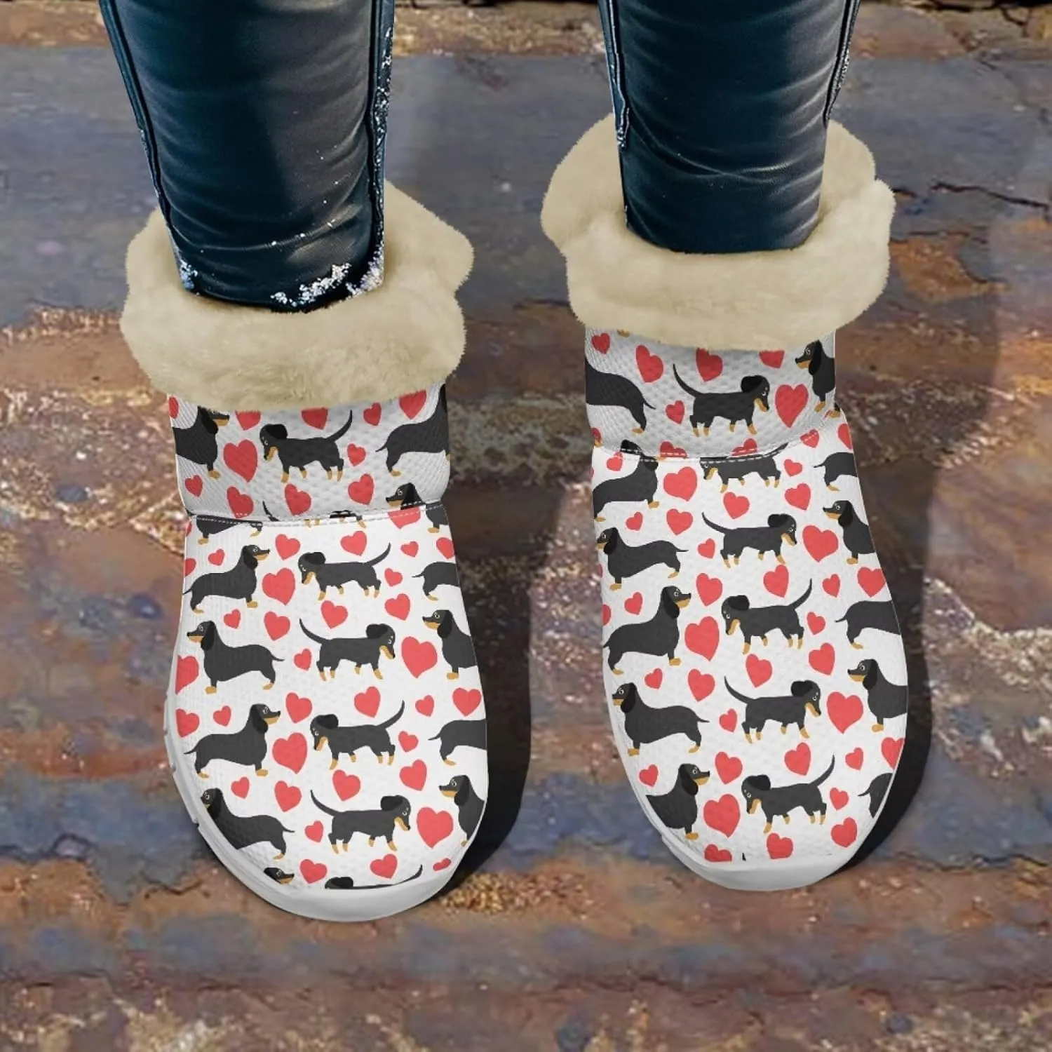 JoyLamoria Funny Santa Claus Reindeer Print Snow Boots for Women Christmas Blue Snowflake Fuzzy Boots Walking Sneakers Boots Warm Lined Boots Anti Slip for Outdoor