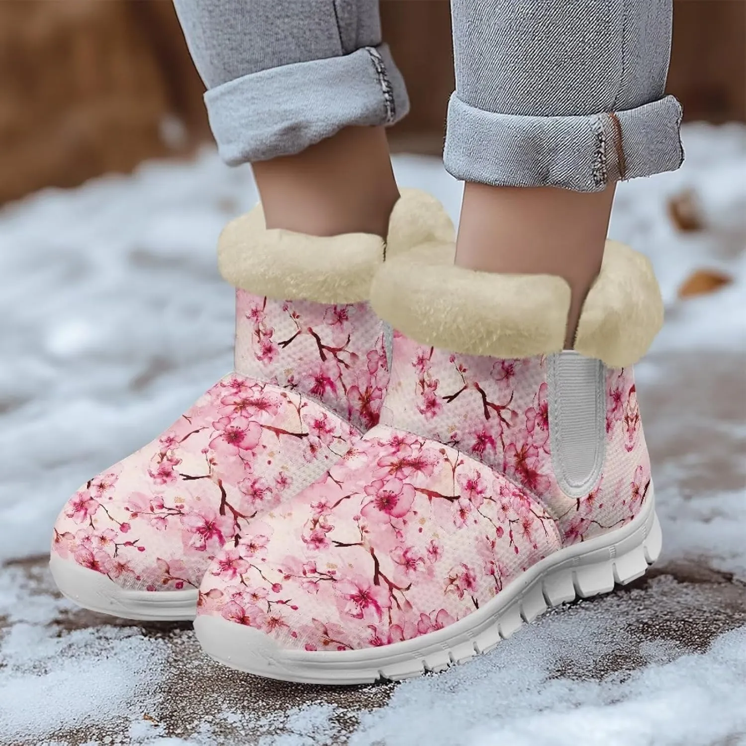 JoyLamoria Green Sea Turtle Winter Snow Boots for Women Anti Slip Warm Boots Fuzzy Fluffy Ankle Booties for Women Teens Cold Weather Walking Sneakers Boots