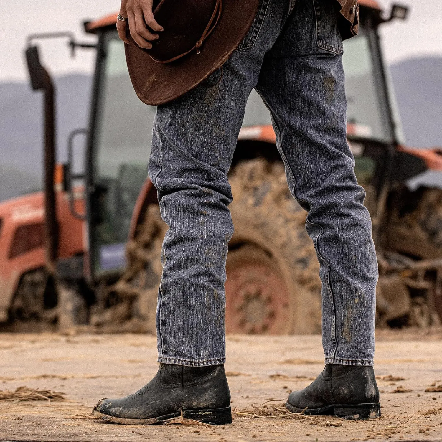 J's.o.l.e Cowboy Boots for Men Round Toe Western Boots Pull on Silp Resistant Men’s Work Boots