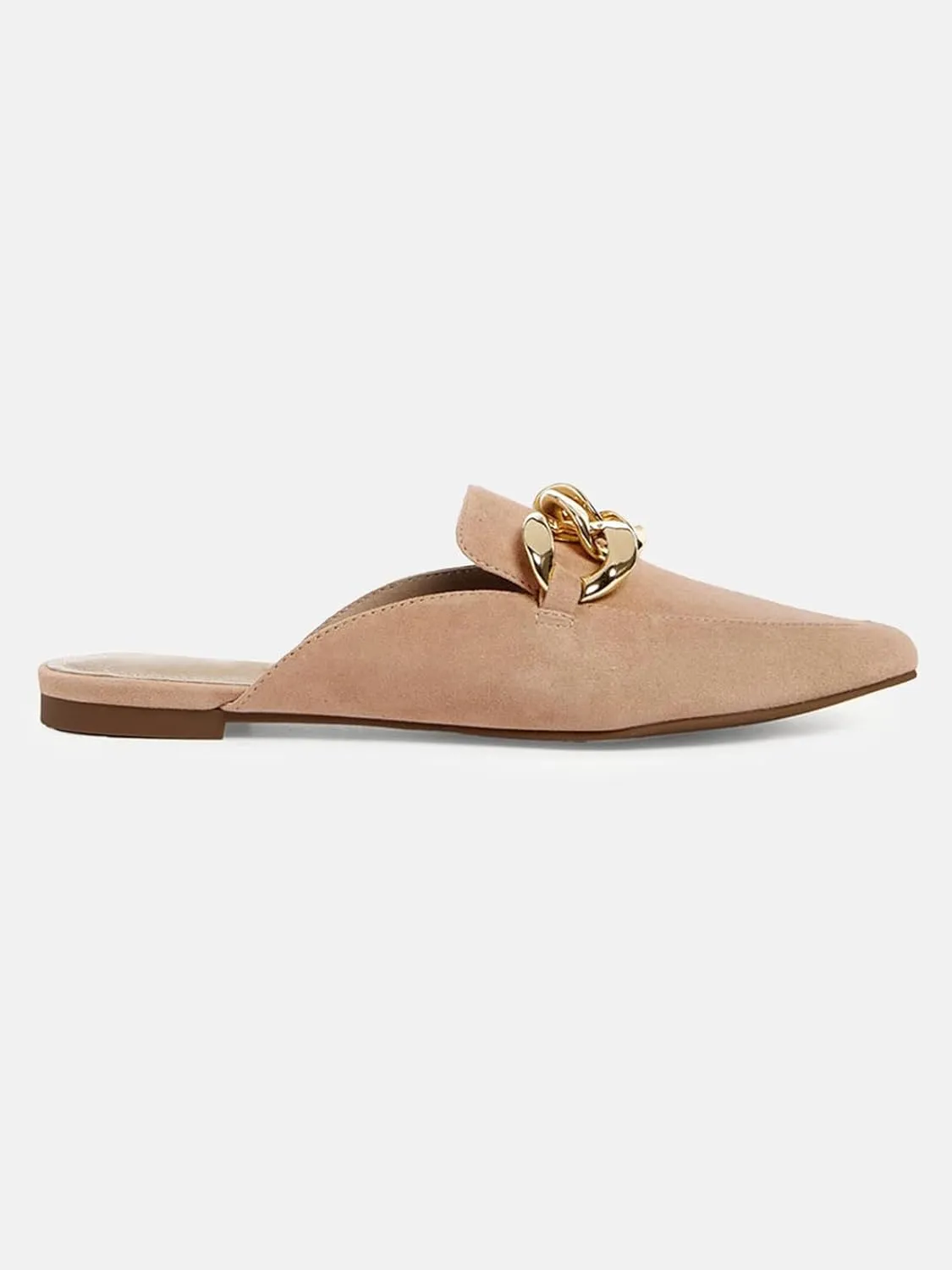 Juliet Holy Womens Mules Flats Pointed Toe Backless Loafers Slip on Metal Chain Slides