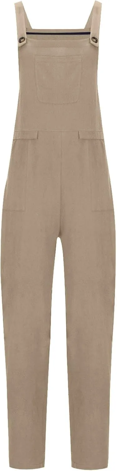 Jumpsuits for Women Casual Cotton Linen Sleeveless Rompers Summer Pocket Suspender Jumpsuit Strap Pants