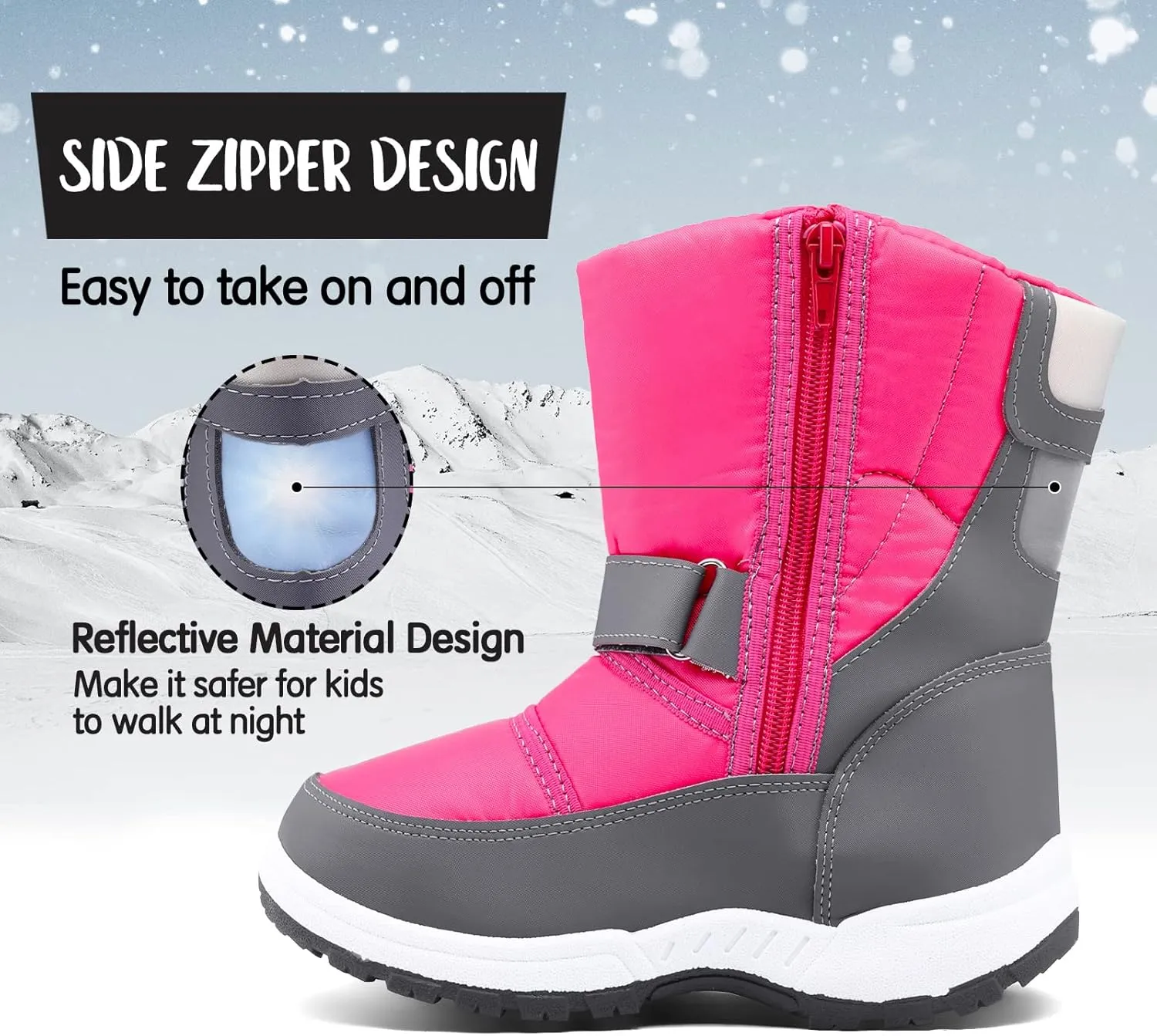 K KomForme Boys Girls Snow Boots Waterproof Winter Outdoor Boots(Toddler/Little Kid/Big Kid)