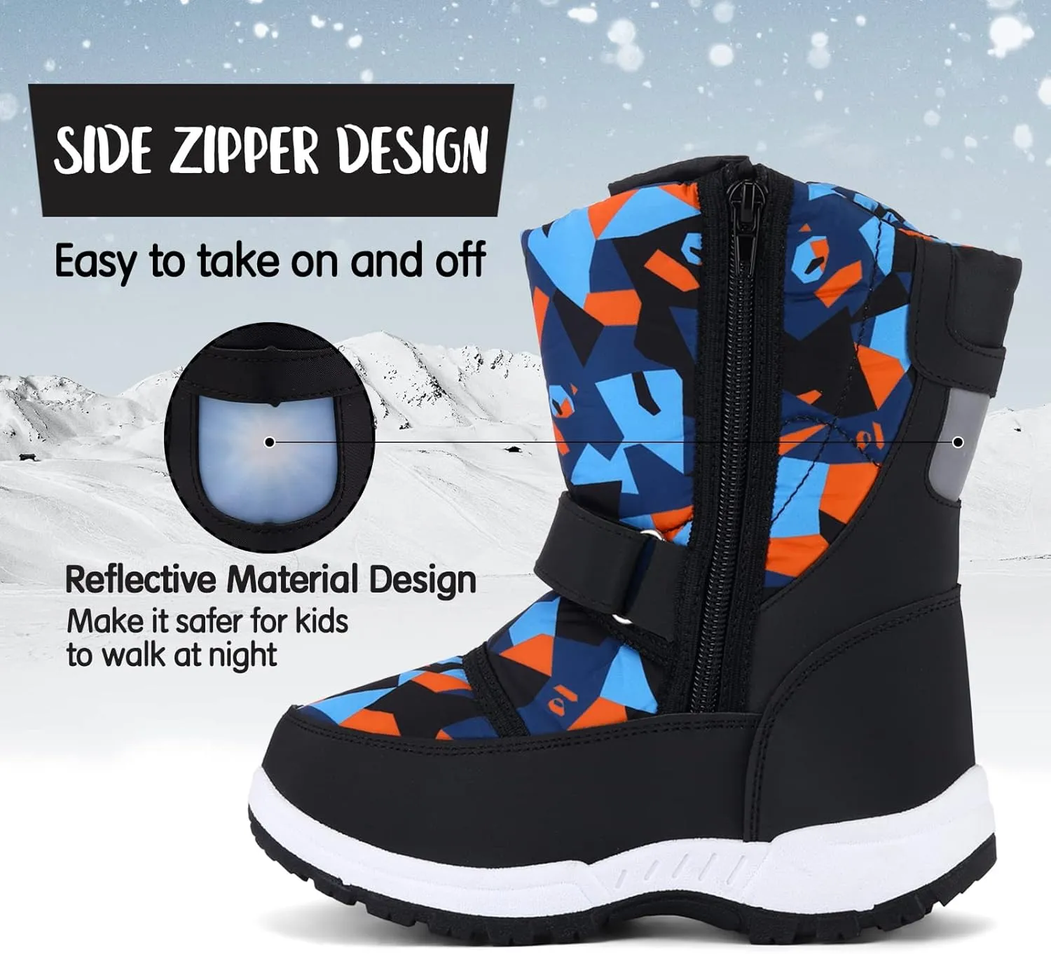 K KomForme Boys Girls Snow Boots Waterproof Winter Outdoor Boots(Toddler/Little Kid/Big Kid)