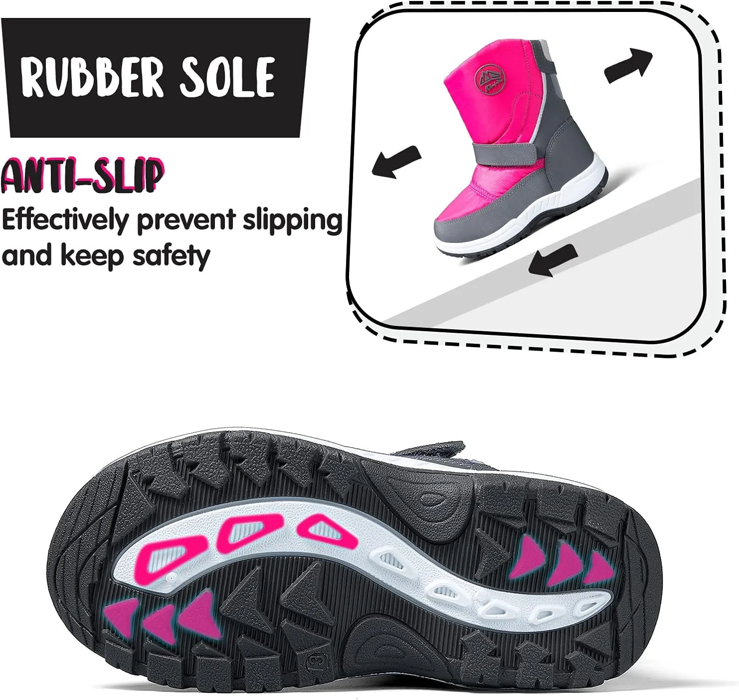 K KomForme Boys Girls Snow Boots Waterproof Winter Outdoor Boots(Toddler/Little Kid/Big Kid)