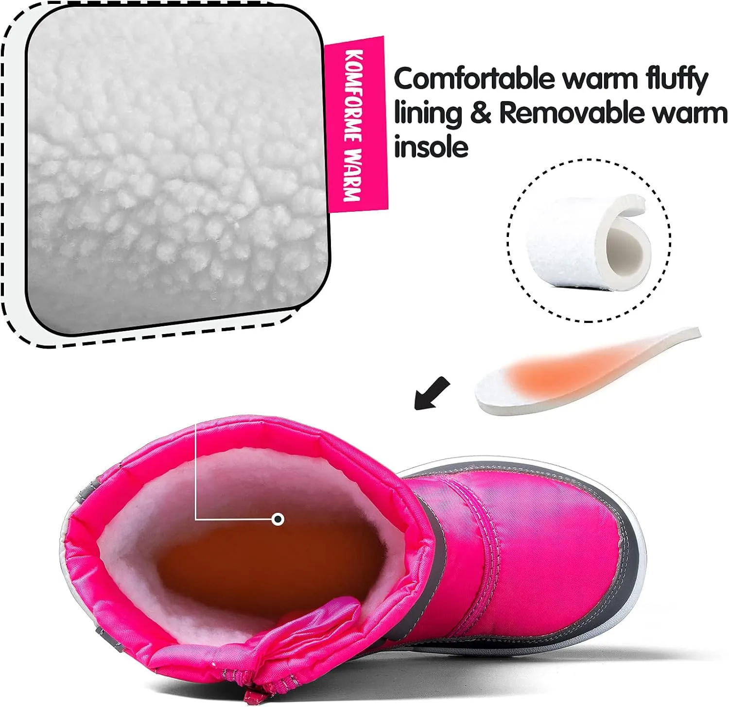 K KomForme Boys Girls Snow Boots Waterproof Winter Outdoor Boots(Toddler/Little Kid/Big Kid)