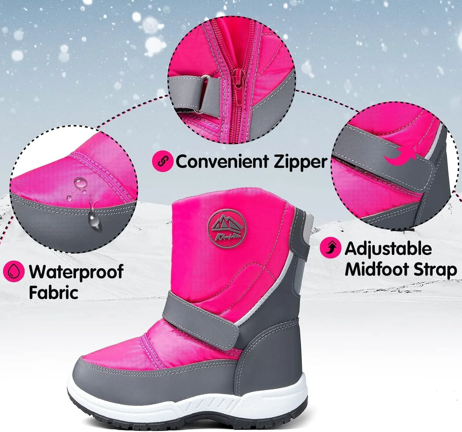 K KomForme Boys Girls Snow Boots Waterproof Winter Outdoor Boots(Toddler/Little Kid/Big Kid)