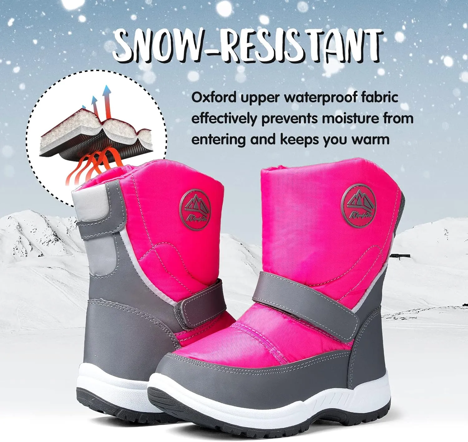 K KomForme Boys Girls Snow Boots Waterproof Winter Outdoor Boots(Toddler/Little Kid/Big Kid)