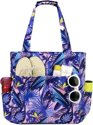 Kasqo Beach Tote Bags for Women, Waterproof Sandproof Large Pool Bag Stylish Zipper Beach Tote for Gym Travel Shopping School