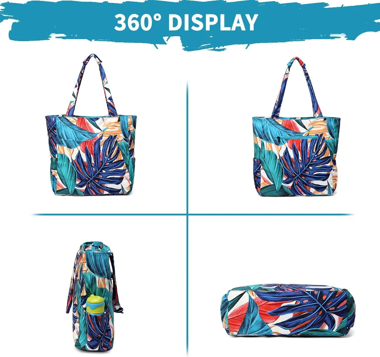 Kasqo Beach Tote Bags for Women, Waterproof Sandproof Large Pool Bag Stylish Zipper Beach Tote for Gym Travel Shopping School