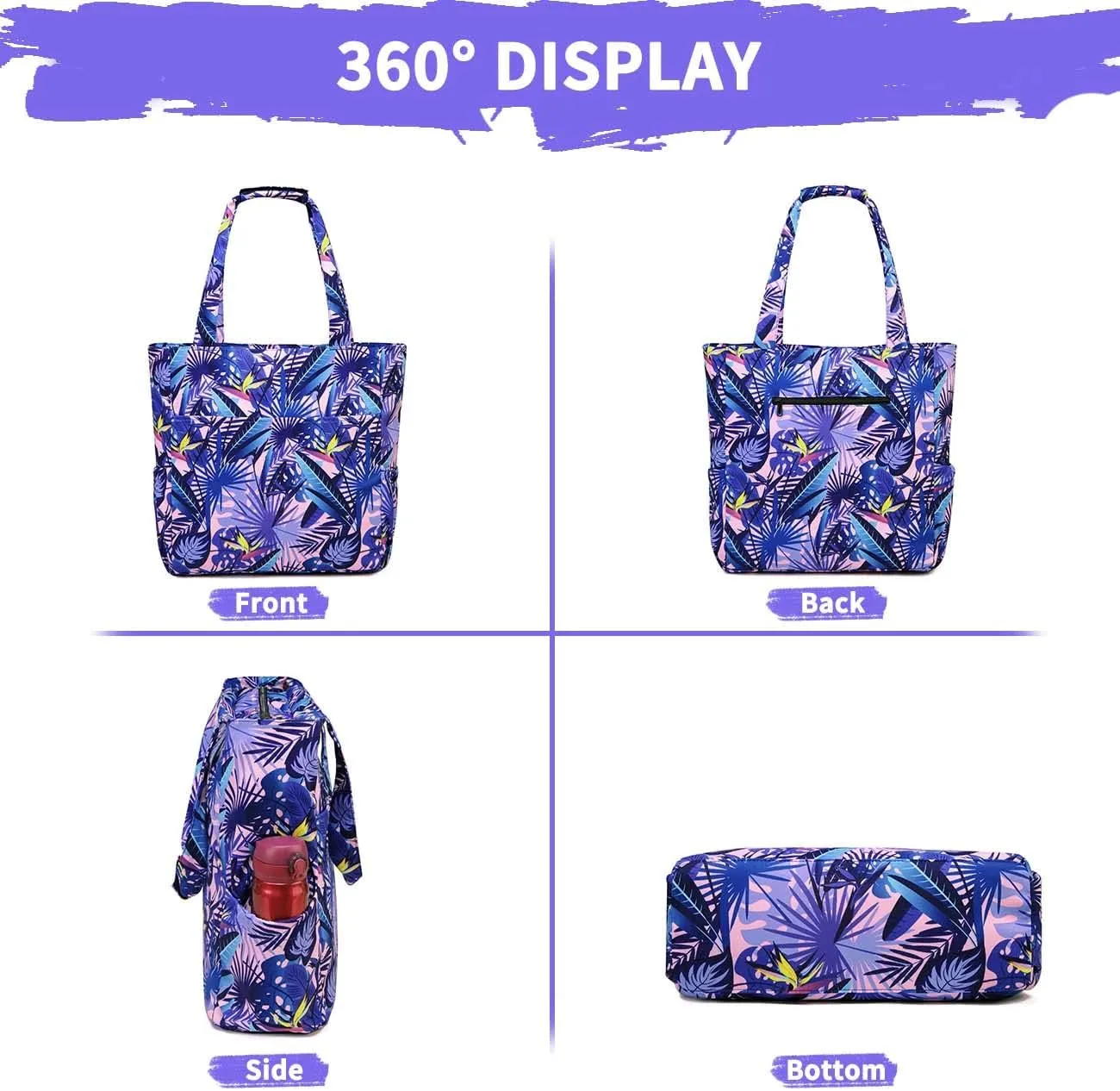Kasqo Beach Tote Bags for Women, Waterproof Sandproof Large Pool Bag Stylish Zipper Beach Tote for Gym Travel Shopping School