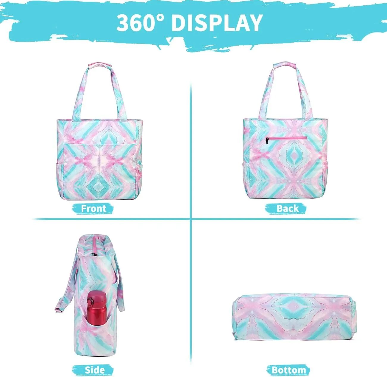 Kasqo Beach Tote Bags for Women, Waterproof Sandproof Large Pool Bag Stylish Zipper Beach Tote for Gym Travel Shopping School