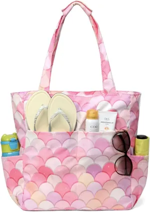 Kasqo Beach Tote Bags for Women, Waterproof Sandproof Large Pool Bag Stylish Zipper Beach Tote for Gym Travel Shopping School