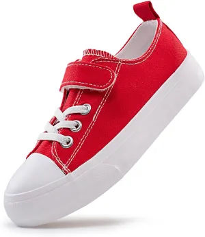 Kids Canvas Sneakers Casual Lightweight Toddler Boys and Girls Low Top Adjustable Strap Canvas Shoes