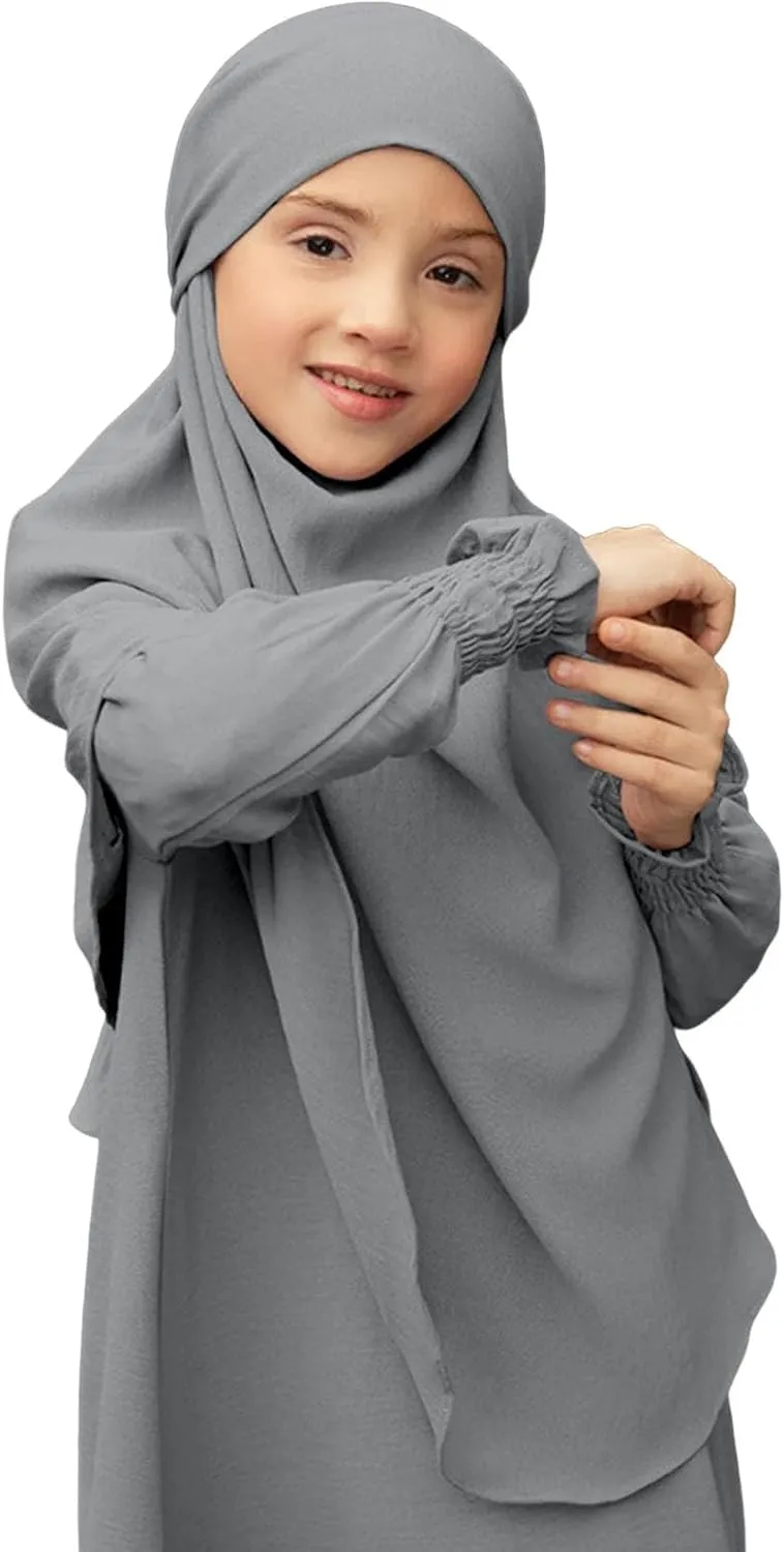 Kids Girls Muslim Dress Long Sleeve Slim Fit Casual Ramadan Prayer Robe Dress 𝐎ne Piece Muslim Abaya Dresses