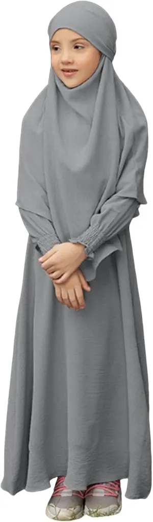 Kids Girls Muslim Dress Long Sleeve Slim Fit Casual Ramadan Prayer Robe Dress 𝐎ne Piece Muslim Abaya Dresses