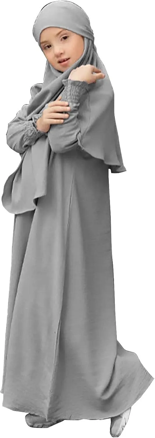 Kids Girls Muslim Dress Long Sleeve Slim Fit Casual Ramadan Prayer Robe Dress 𝐎ne Piece Muslim Abaya Dresses