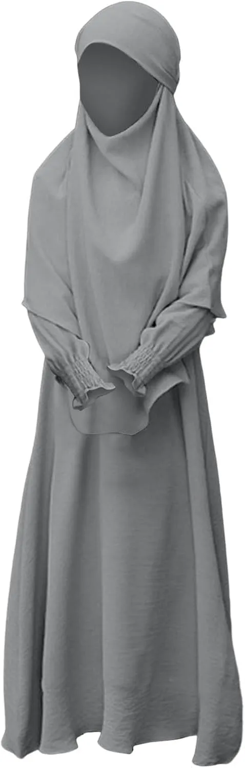 Kids Girls Muslim Dress Long Sleeve Slim Fit Casual Ramadan Prayer Robe Dress 𝐎ne Piece Muslim Abaya Dresses