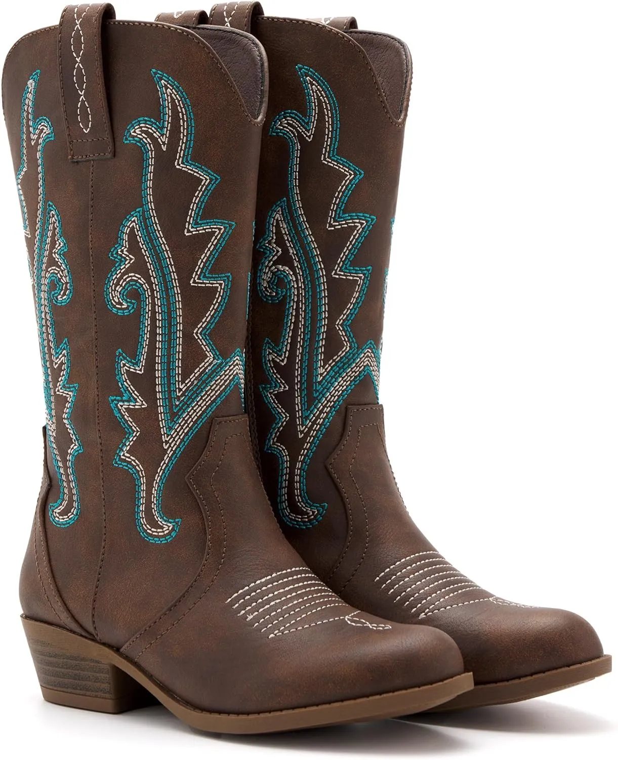 Kids Western Boots Embroidered Cowgirl Cowboy Boots Boys Girls Mid Calf Round Toe Riding Shoes Little Kid/Big Kid
