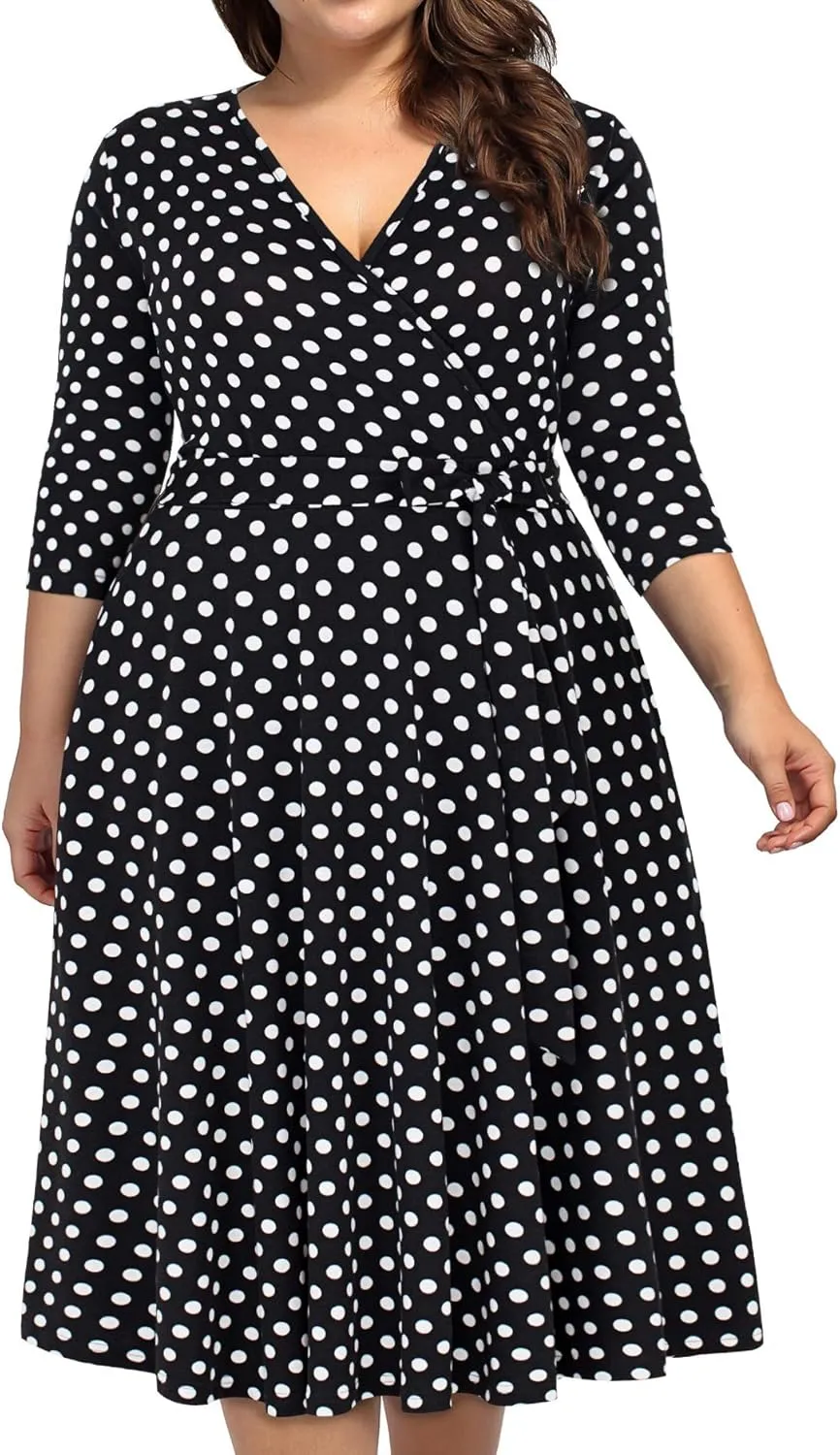 kissmay Plus Size Womens V Neck Floral Cocktail Party Midi Dresses with Pocket