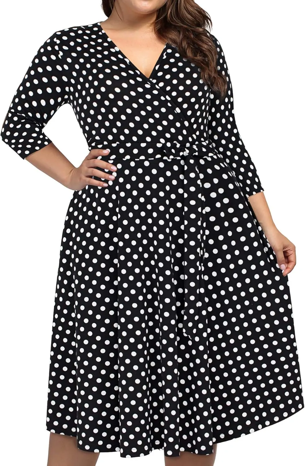 kissmay Plus Size Womens V Neck Floral Cocktail Party Midi Dresses with Pocket